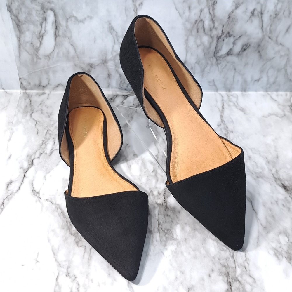 HALOGEN Women's Black & Beige Slip-On Pointy Toe Flat Suede Loafers Size 7M